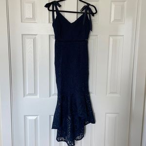 Lulus Navy Blue Lace Tie Strap High Low MIDI Dress